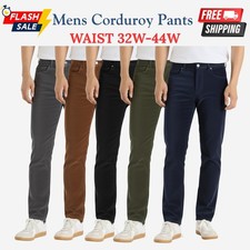 Men's Corduroy Straight Fit Stretch Cotton 4-Pocket Pants Smart Office Trousers picture