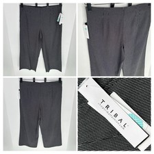 Tribal NWT Lola Hi Waisted Pull On Wide Leg Crop Pants Size 16 Polka Dot 37x26 picture
