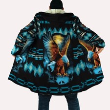 Eagle Native American All Over Printed Hooded Cloak Coat picture
