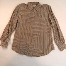 VTG Tess 100% Silk Geometric Stripe Blouse Top Large picture