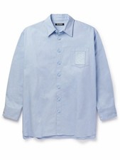 Raf Simons Men’s S Light Blue Denim Cotton Oversized Logo Button-Up Shirt picture