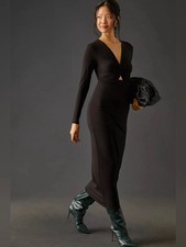 Favorite daughter Anthropologie Black open Twist Front Long Sleeve Bodycon Dress picture