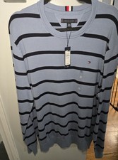 Tommy Hilfiger Men's Striped Crewneck Sweater XL Light Blue Black New With Tags picture