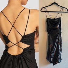 RARE One Of A Kind NWT FRAME Tie Back Mini Dress Sample Piece Black LBD Small picture