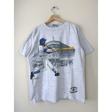 Vintage 90's MLB Gill Hodges AOP Single Stitch Gray Tee Shirt - XL picture