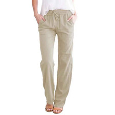 Women Cotton Linen Pants Casual Loose Straight Leg Trousers Summer Fashion Gift picture