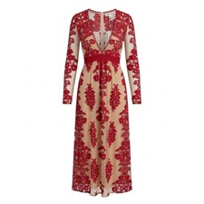 NWT For Love & Lemons Women's XS Temecula Red Floral Embroidered Maxi Dress picture