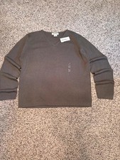 Vintage Grunge Y2K Indie Eddie Bauer 100% Wool Brown V-Neck Knit Sweater NWT L picture