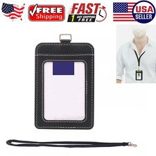 1pc Pu Leather Id Card Holder With Lanyard Credit Card Wallet Card Case For Work picture