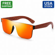 DUBERY Rimless Wood Polarized Sunglasses Men Women Square Wooden Temple Glasses picture