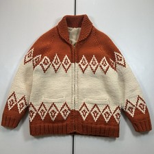 Vintage 70s Cowichan Knit Cardigan Sweater Hand Made Full Zip Southwest Aztec MD picture