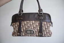 Christian Dior Monogram Satchel Top Handle Zip Bag Brown Beige Silver w/Card picture