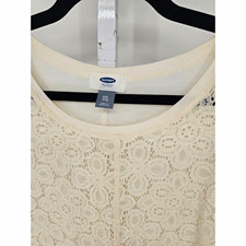 Women's Ivory Floral Lace Blouse Round Neck Pullover. Hot picture