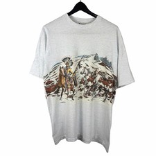 Vintage 90s Habitat Native Horse Wrap Around Animal Nature Grey Shirt Size XL picture