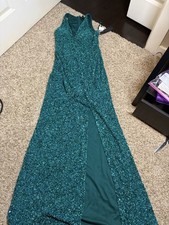 Aidan Mattox Dark Teal Sequin V-Neck Sleeveless Maxi Dress Womens 8 MD1E201831 picture