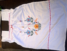 Vintage Style Handmade White Embroidered Folk Dress Floral Appliqué Cottagecore picture