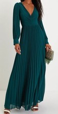 Lulus Sophisticated Grace Emerald Green Pleated Long Sleeve Maxi Dress Size S picture