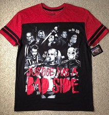 SUICIDE SQUAD T-SHIRT Justice Has A Bad Side DC Comic Soft-Fit Stripe Sleeve LRG picture