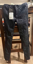 H&M Divided Skinny Geometric Black Coated Denim Pants 8 29x28.5 Pockets picture