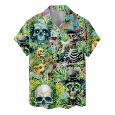 Marijuana Cannabis Skeleton Hawaiian Shirt Button Down Beach Vacation picture
