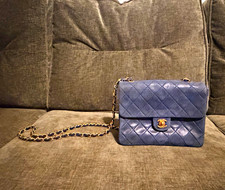 CHANEL Classic Flap Mini Blue Quilted Leather CC Turn-Lock Chain Gold HW picture