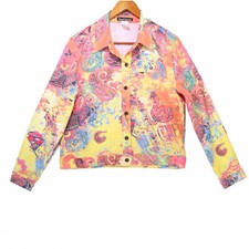 French Postcards Women's Yellow Embellished Art Button Up Top - Size Small picture