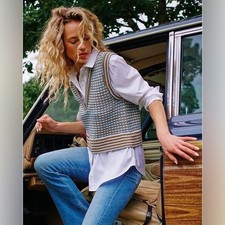 New Veronica Beard Serwa Wool Sweater Vest Layered Shirt Multicolor Size M picture