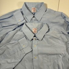 LOT of 2 Brooks Brothers Dress Shirts 17.5 35 Blue Madison Supima Non-Iron picture