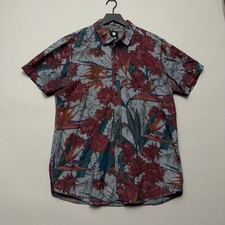 Element Button Up Shirt Mens L Large Gray Red Tropical Floral Short Sleeve Skate picture
