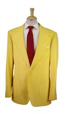 Custom Tailored Bespoke Yellow Peak Lapel Patch Pocket 1-Btn Wool Suit 44R picture