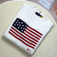 POLO RALPH LAUREN White American Flag Cotton Sweater Men Large NWT picture