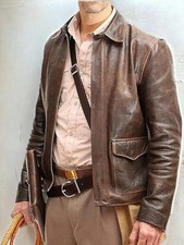Indiana Jones Harrison Ford Classic Genuine Distressed Crackled Leather Jacket picture