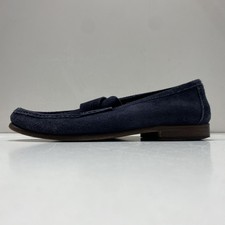 L'Artigiano Navy Blue Suede Penny Loafers Mens Made in Italy Size 44 picture