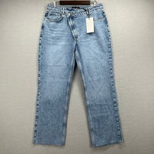 Zara Jeans Womens 10 Blue Denim Asymmetric Waist Raw Hem Straight Fit Street NEW picture