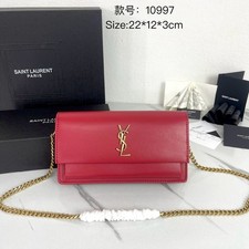 S.a int La.u.rent YSL Sunset Box Red Leather Chain Wallet Clutch Crossbody picture
