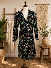 VTG Betsey Johnson 2 pc Insect Print Slip Sz L and Matching Button Jacket Sz L picture