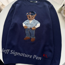 POLO RALPH LAUREN Linen Bear Sweater Light Navy Men Extra Large NWT picture