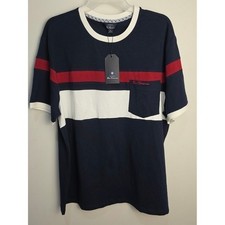 Ben Sherman Mens XL Navy Blue Red White Striped Pocket T-Shirt NWT picture