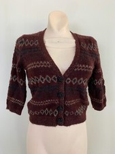 ZARA Maroon GEN BUTTONE  CARDIGAN V NECK SHORT SLEEVE SIZE M  Medium #4549 picture