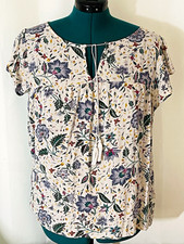 Old Navy Women's White Floral Tie-Neck Tassel Short Sleeve Blouse Top XL picture