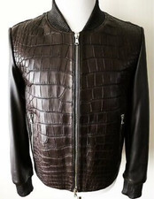 Men's Crocodile Embossed Leather Jacket 100% Real Luxury Black Bomber Jacket picture