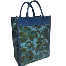 Avon Retro Aqua Floral Tapestry Tote Bag Vtg 1976 Showcase Edward Scissorhands picture