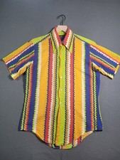 Vintage 70s Marlboro Permanent Press Groovy Psychedelic Striped Shirt picture