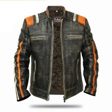 Men's Retro 3 Café Racer Biker Vintage Motorcycle Distressed Real Leather Jacket picture