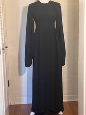 Vintage 60s 70s Ossie Clark Black Moss Crepe Evening Gown Bishop Sleeve UK8 Rare picture
