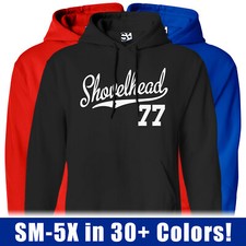 Shovelhead 77 Script HOODIE | 1977 FLH Bobber Chopper Jersey Hooded Sweatshirt picture
