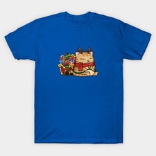Christmas Cat Reindeer T Shirt, Cute Kitten with Gift Sleigh Holiday Graphic Tee picture