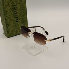 Gucci GG1221S 002 Rimless Unisex Sunglasses Gold Havana Brown Lens Ships Today picture