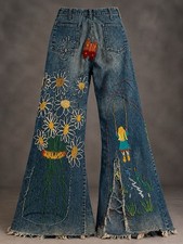 ✨ Rare 1970s Vintage Embroidered Bell Bottoms | HAND MADE  ✌️ picture