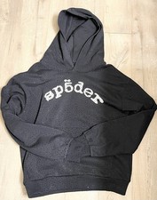 sp5der Men’s Black Rhinestone Logo Graphic Print Pullover Hoodie Size S picture